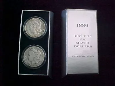 1880 S O  Set Of 2 Historic U.s. Silver Morgan Dollars In Case • $79.99