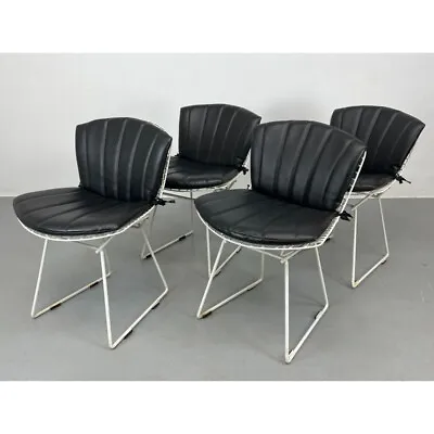 Vintage Harry Bertoia By Knoll 420 Side Chair White New Cushion Pads Black • $749