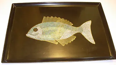 Vintage Couroc Tray Monterey Mid Century MODERN BLACK Mosaic Inlay Fish 12X18 • $42.74