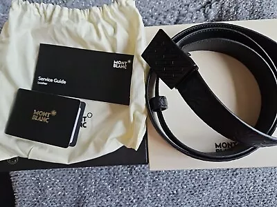 MONTBLANC Logo M Motif Embossed Leather Belt Black (129450) NWT AUTHENTIC • $460