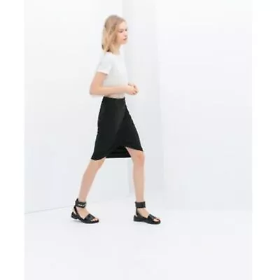 $35 • Buy Zara Skirt Fold Over Wrap Ruched Tulip Hem Stretch Pull On Charcoal Gray M