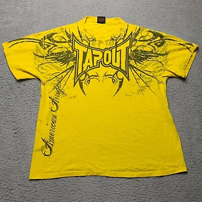Tapout UFC Vintage Y2K Yellow American Arrogant MMA T Shirt Mens Large Measured • $74.99