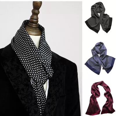 Mens 100% Mulberry Silk Scarf Double Layer Neckerchief Polka Dot Shirt Scarf Hot • £25.86