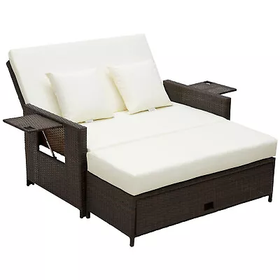 2 Seater Garden Rattan Sofa Sun Lounger Daybed Fire Retardant Sponge Zebaa • £445.99