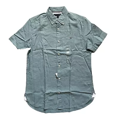 NWT Tommy Hilfiger Men's Classic Solid Cotton Linen Short Sleeve Causal Shirt • $34.98