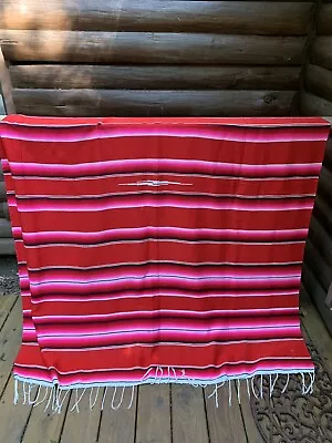 Vintage Mexican Saltillo Serape Blanket Rug 40 X 60 Inches Woven Textile • $45