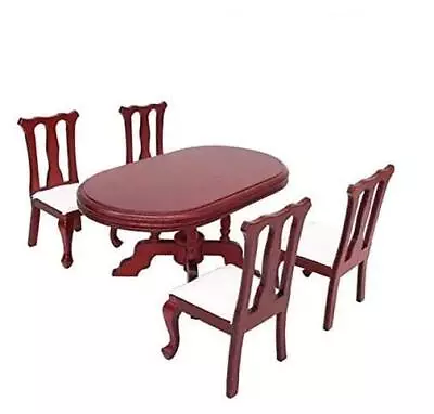  1:12 Dollhouse Miniature Furniture Red Wooden Dining Table Chairs 5pcs Set 1  • $34.51