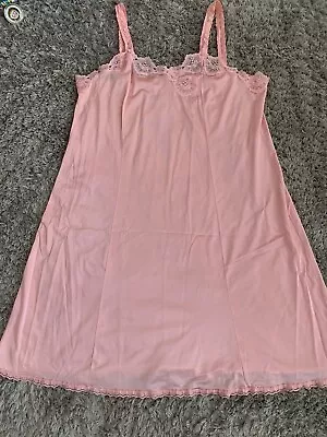 Vintage Slip Pink Nylon Full Slip Size 40/42 Guc! Pretty Lace Details • $4.99