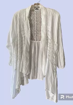 Miss Me Cardigan Womens Large Flyaway White  Open Front Lightweight • $15