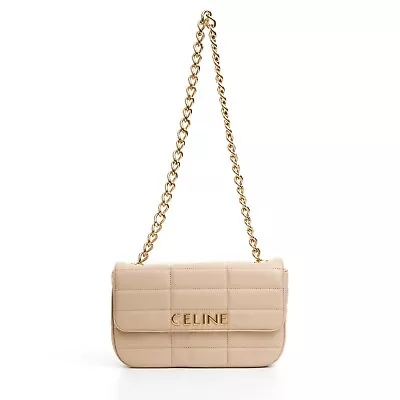 CELINE 3600$ Quilted Leather Chain Shoulder Bag - Matelasse Monochrome Logo • $2691