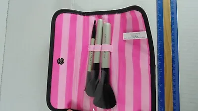 Victoria’s Secret Make-Up Brush Set Of 3 & Black Case Iconic Stripe Pink NOS • $9.99