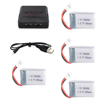 $29.68 • Buy 4Pcs 3.7V 682030 250mAh 20C Li-Po Battery +USB Charger For RC Drone 51005 Plug