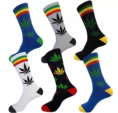 3 Pairs Marijuana Weed Leaf Rasta Design Print Socks Cannabis Size 10-13  • $11.50