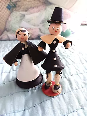 Antique Vintage Spun Cotton Germany Pilgrim Thanksgiving Couple Figures • $24.99