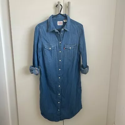 Levi’s Denim Blue Shirt Dress RRP£100 Western Boho Size Small 8 10 • £25