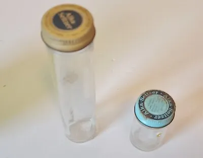 2 Vtg Alka-Seltzer Glass Medicine Bottles W  Metal Screw On Lids 2.5-6 Inch Tall • $9.98