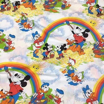 Vintage Disney Mickey Mouse Painting Rainbow (1) Twin Flat Sheet Pacific • $24.95