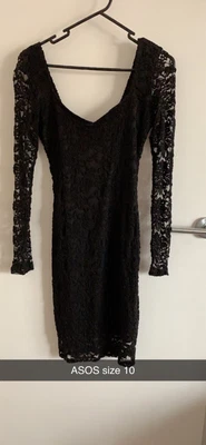 $15 • Buy ASOS – Long Sleeved Black Lace Dress Size 10
