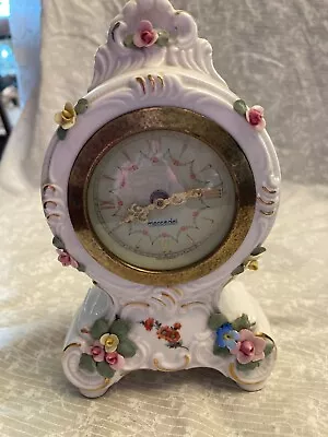 Dresden Porcelain Dresser Clock. Mercedes. Germany. Is Ticking. Wind Up. Whit • $26