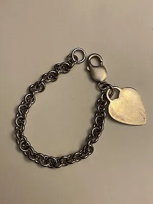 Stunning Vintage Sterling Silver 7” Heart Charm Rolo Chain Bracelet 21.1g • $17.99