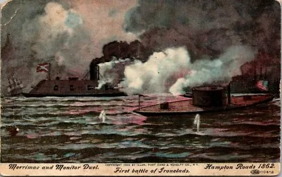 Postcard Marrimac & Monitor Duel Hampton Roads 1862 • $9.50