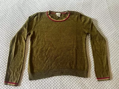Dries Van Noten Wool Alpaca Sweater S Pullover Crew Top Khaki With Pink Accent • $28