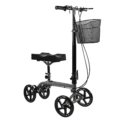 AllCure Medical Foldable Steerable Knee Walker Scooter With Basket Silver • $109.99