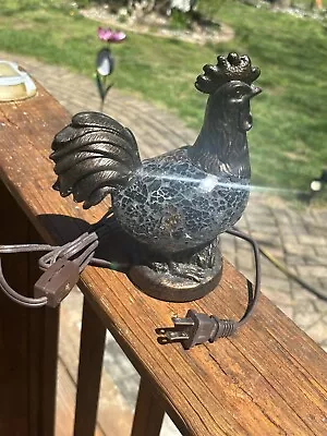 Vintage Small Bronze Tone Rooster Mosaic Glass Accent Lamp 7¾  Tall • $19.99