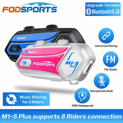 2x Fodsports M1-S Plus Motorcycle Intercom Motorbike Bluetooth Helmet Headset FM • $141.99