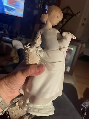 Retired Vintage Lladro 4835 Girl With Lamb Or Sheep And Basket Spain 9.5  Matte • $49.99