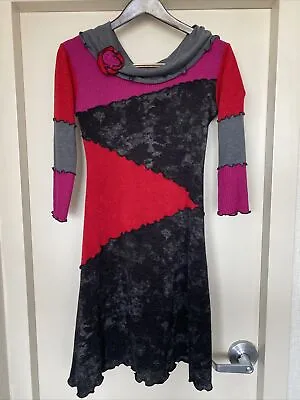 Metamorphose Wool Patchwork Bodycon Rose Cowl Neck Dress XS Lagenlook • $60
