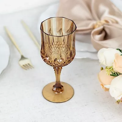 GOLD 6 Plastic 8 Oz Crystal Cut Goblets WINE GLASSES Party Events Decorations • $13.79