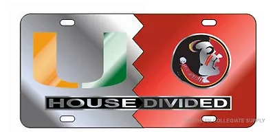 MIAMI HURRICANES  / FSU SEMINOLES Mirrored HOUSE DIVIDED License Plate / Tag • $29.95