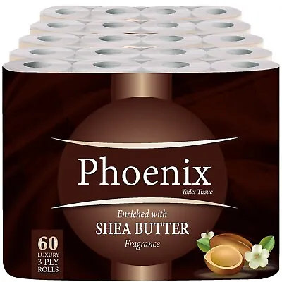 Phoenix Soft Shea Butter Fragranced Luxury Toilet Rolls Bulk Buy Quilted 3Ply • £10.79