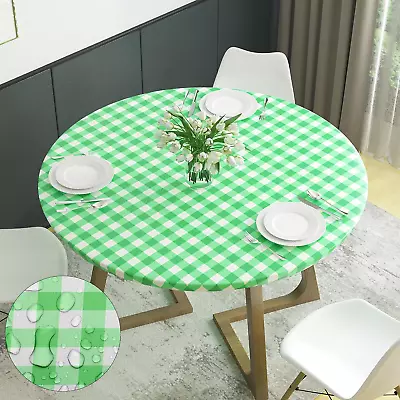 Vinyl Fitted Tablecloth With Elastic Edge-Waterproof Round Table Cover With Flan • $11.76