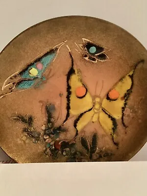 Vintage Margaret Ratcliff MR Enamel On Copper Small Plate With Butterflies • $25