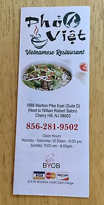 Pho Viet Vietnamese Restaurant Menu Marlton Pike East Cherry Hill New Jersey Yum • $14.99