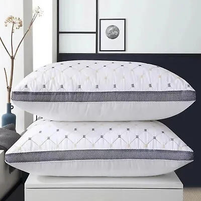 Twin Pack Hotel Quality Pillows Checked Ultra Soft Home Bed Pillow Medium Film • $46.99