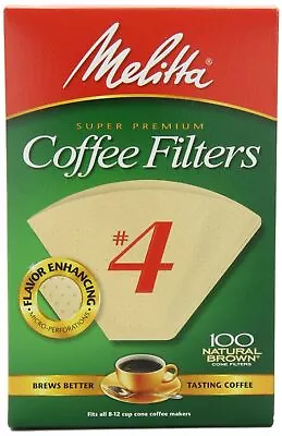 Melitta 624602 Super Premium Natural Brown Coffee Filters #4 Cone 100 Count • $10.48