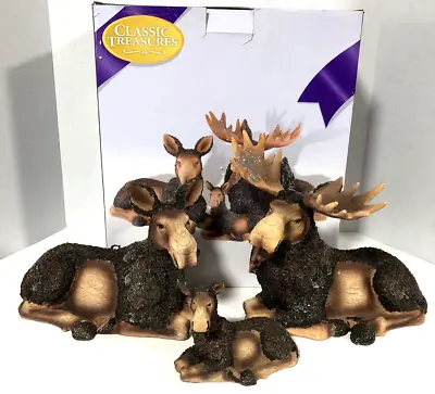 3 Piece Moose Family Figurine Classic Treasures Lodge Cabin Decor Resin Orig Box • $30