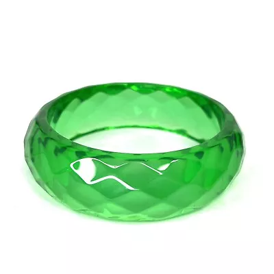 Faceted Lucite Bangle Bracelet Wide Green Clear Translucent Chunky 8” Retro • $24.99