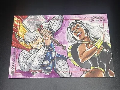 Marvel Greatest Battles Sketch Cards By Marcelo Ferreira Storm Vs Thor ⛈️ • $200