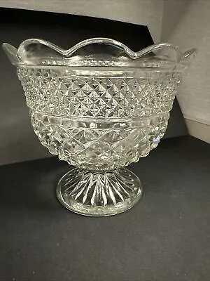 Vtg Anchor Hocking Wexford Pressed Glass Pedestal Bowl Gorgeous & Mint! • $19