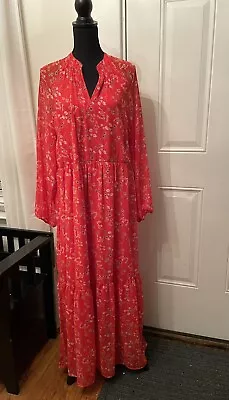 VERO MODA Floral Long Sleeve Tiered Maxi Boho Peasant Style Dress Size XL (14) • $27