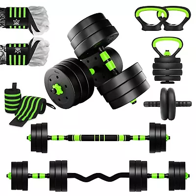 RiVo-Fit 6in1 Weights Set Adjustable Dumbbell Barbell AB Wheel Kettlebell Pushup • £39.99