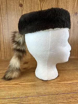 Vintage Real Raccoon Tail Coonskin Davy Crockett Child Size Cap Hat SMALL • $9