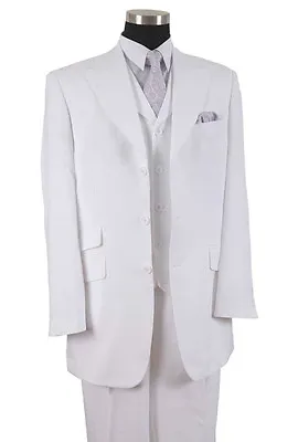 New Men's 3 Pc Poly- Poplin Fashion Suit With Collared Vest Two Side Vents 905V  • $89.99