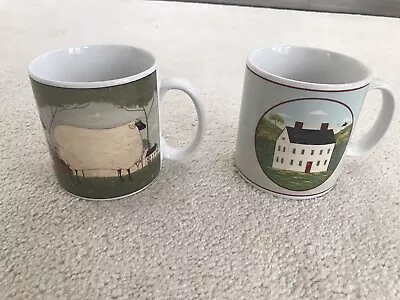 2 Folk Art Barn Warren Kimble Coffee Mugs Folk Art Farmhouse Sheep Mugs 4  • $8.75