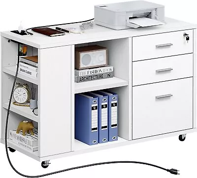 3-Drawer White File Cabinet W/Charging Station Rolling Lateral Filing Cabinet  • $109.99
