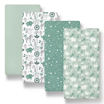 Green Safari Print & Solid 4 Pack Bassinet Sheet Set For Baby Boy Or Girl • $18.99